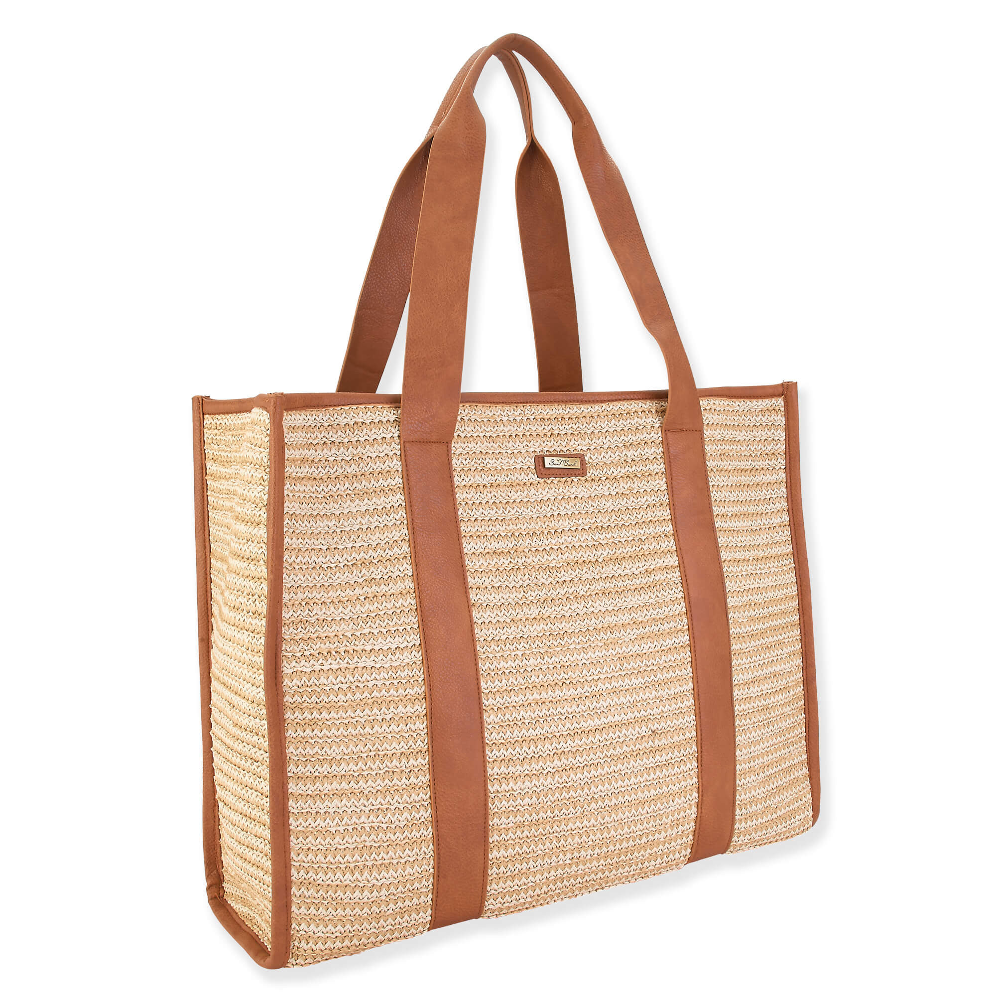 Natural - Poly Straw Shoulder Tote