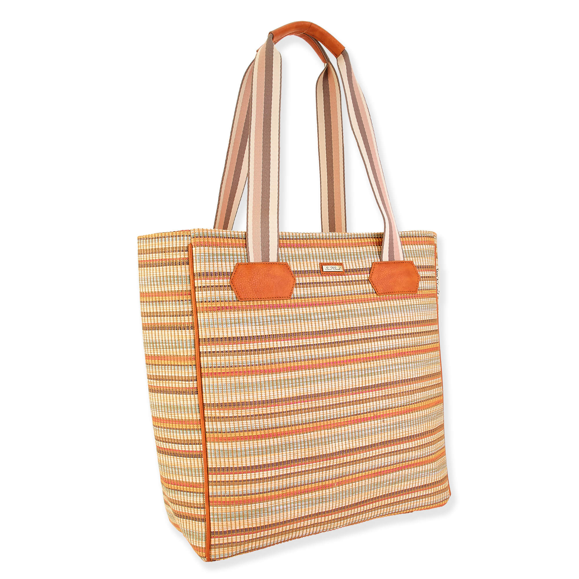 Tan - Poly Straw Shoulder Tote