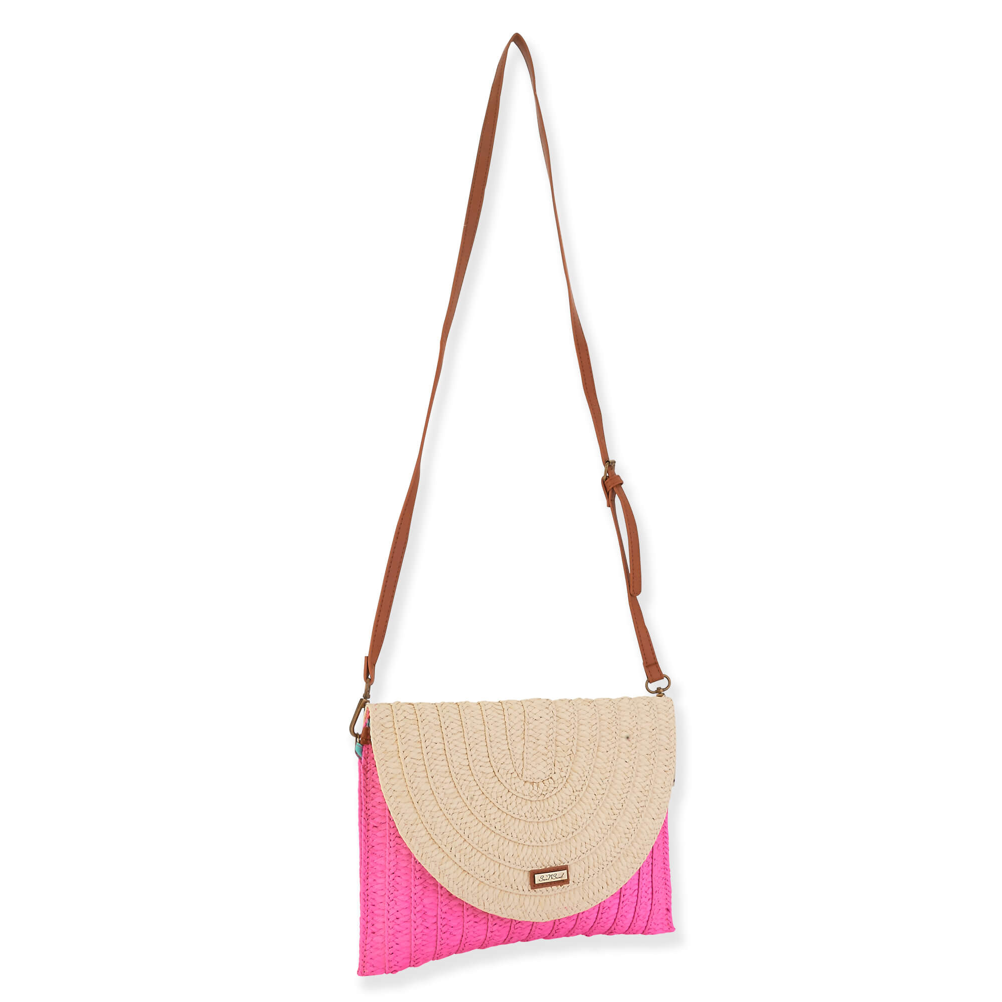 Pink - Natural Straw Crossbody