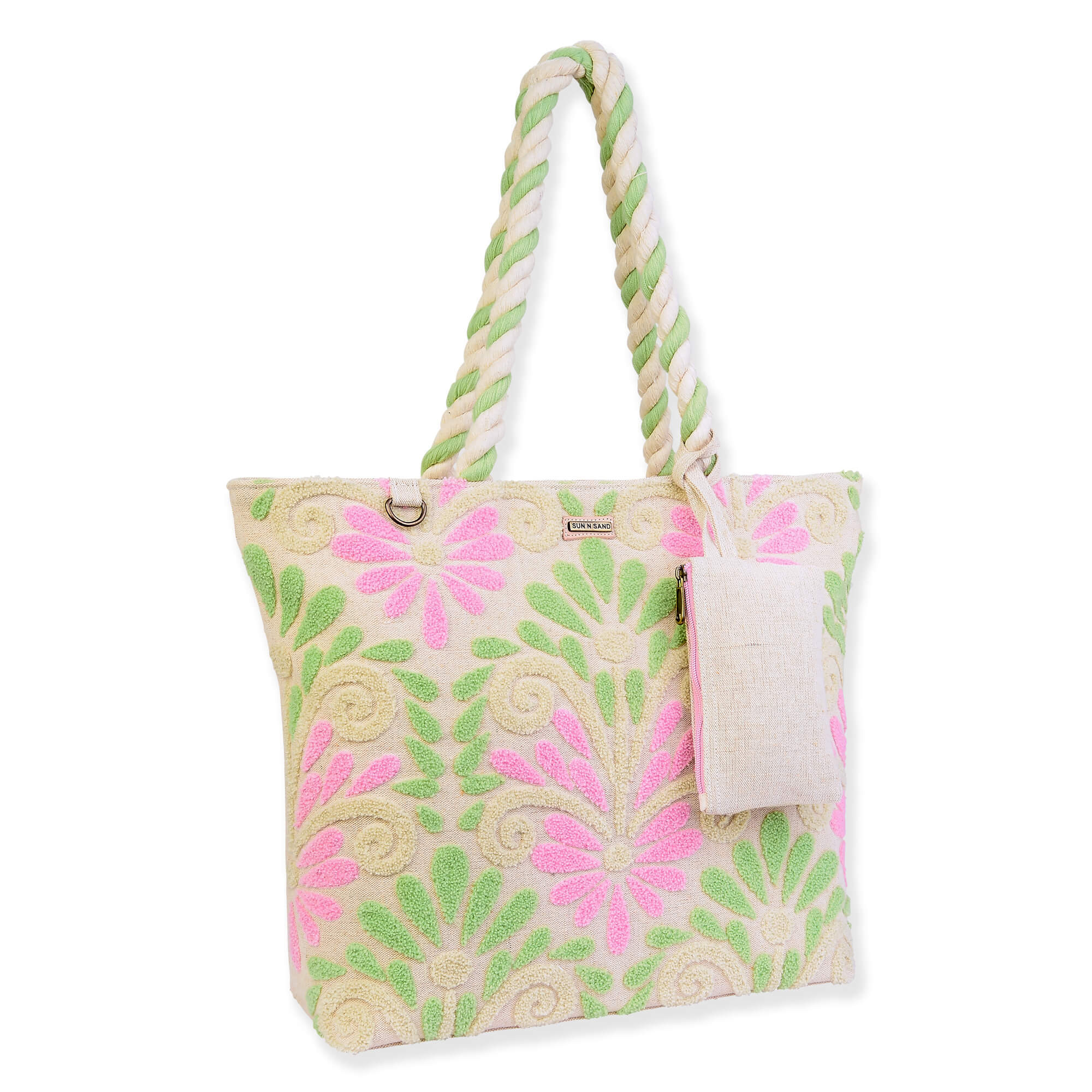 Green/Pink, Shoulder Tote Vintage Motif | SNS6610 A | Side View