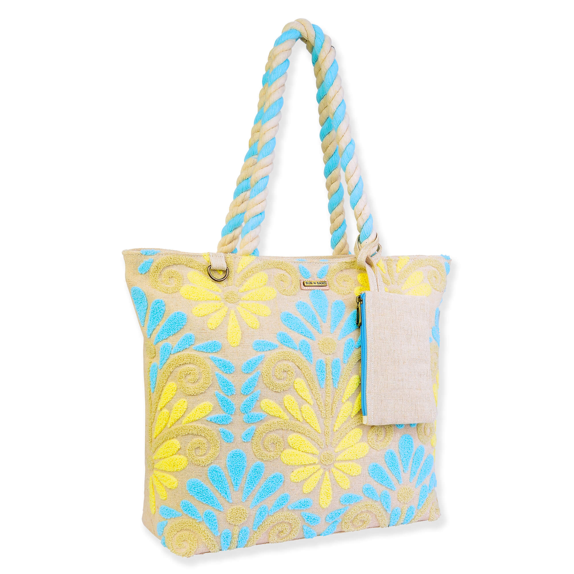 Blue/Yellow, Shoulder Tote Vintage Motif | SNS6610 B | Side View