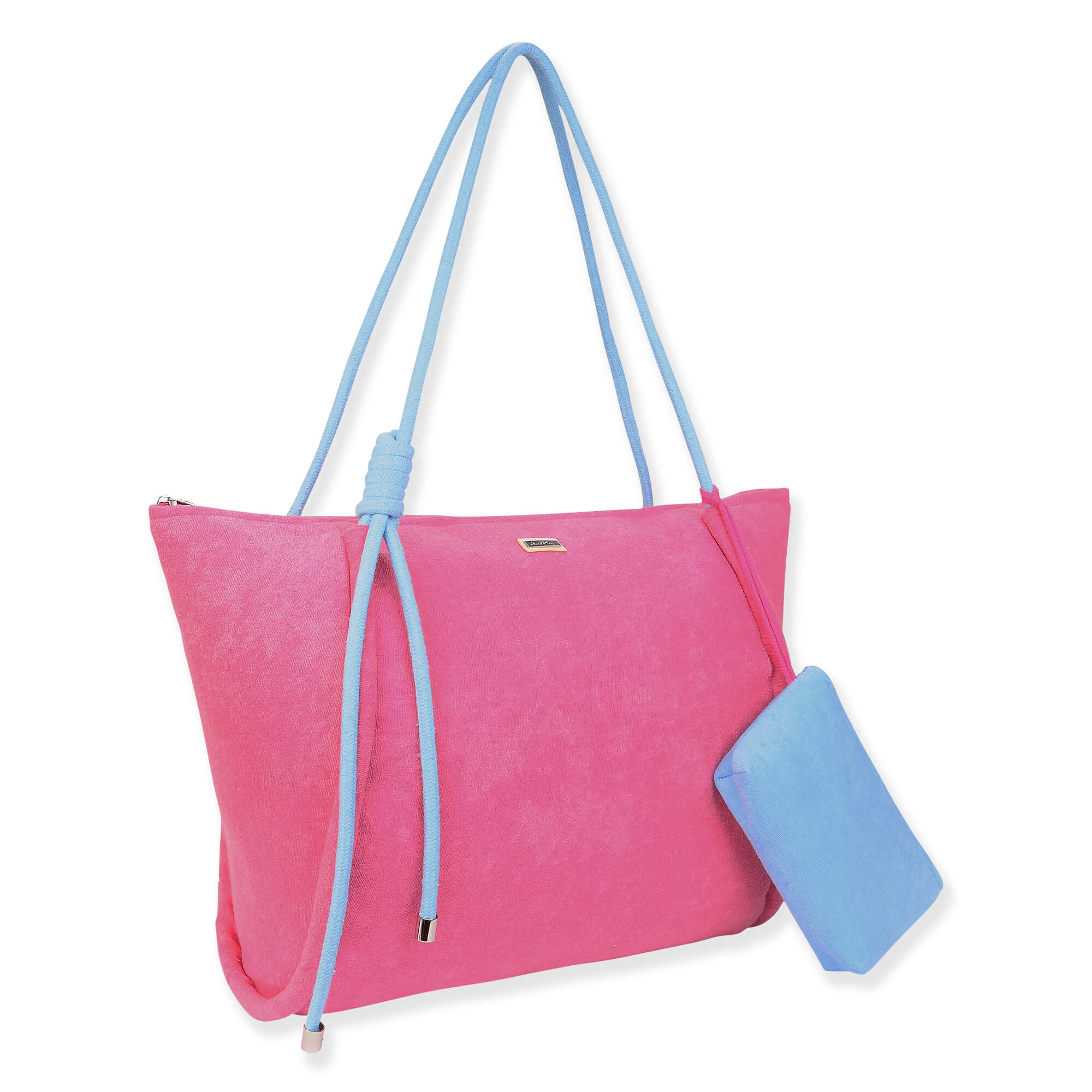 Pink, Terry/Polyester Shoulder Tote | CE6616 A | Side View