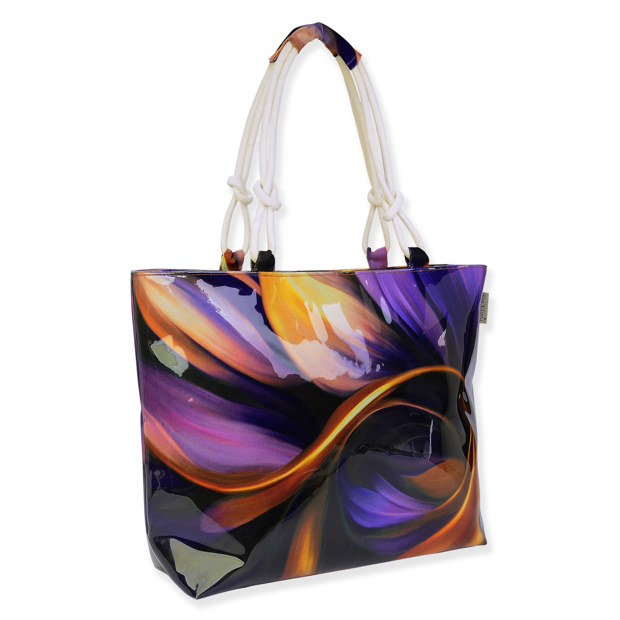 Purple, Canvas/PVC Shoulder Tote | CE6618 B | Side View