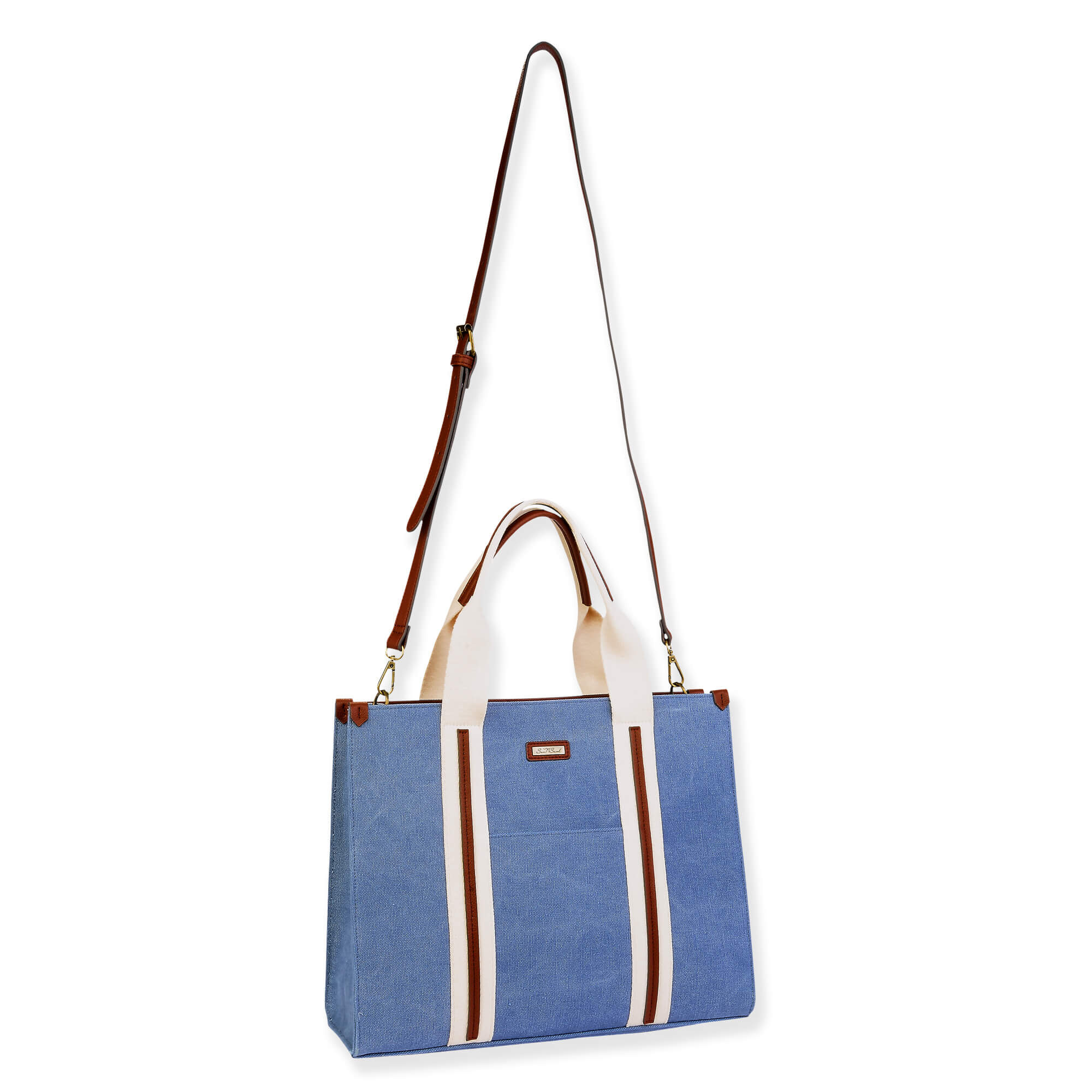 Blue, Canvas Shoulder Tote | CE6621 B | Side View