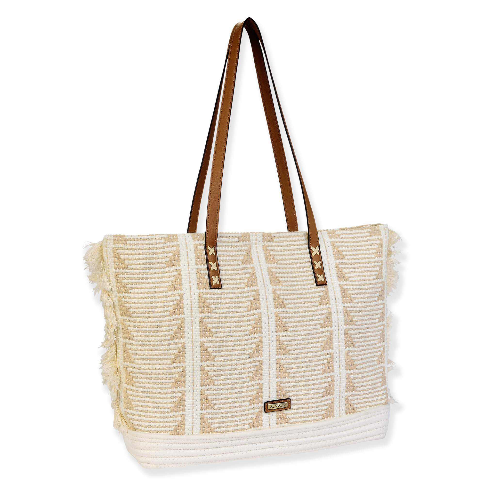 Tan, Cotton Shoulder Tote | CE6622 A | Side View