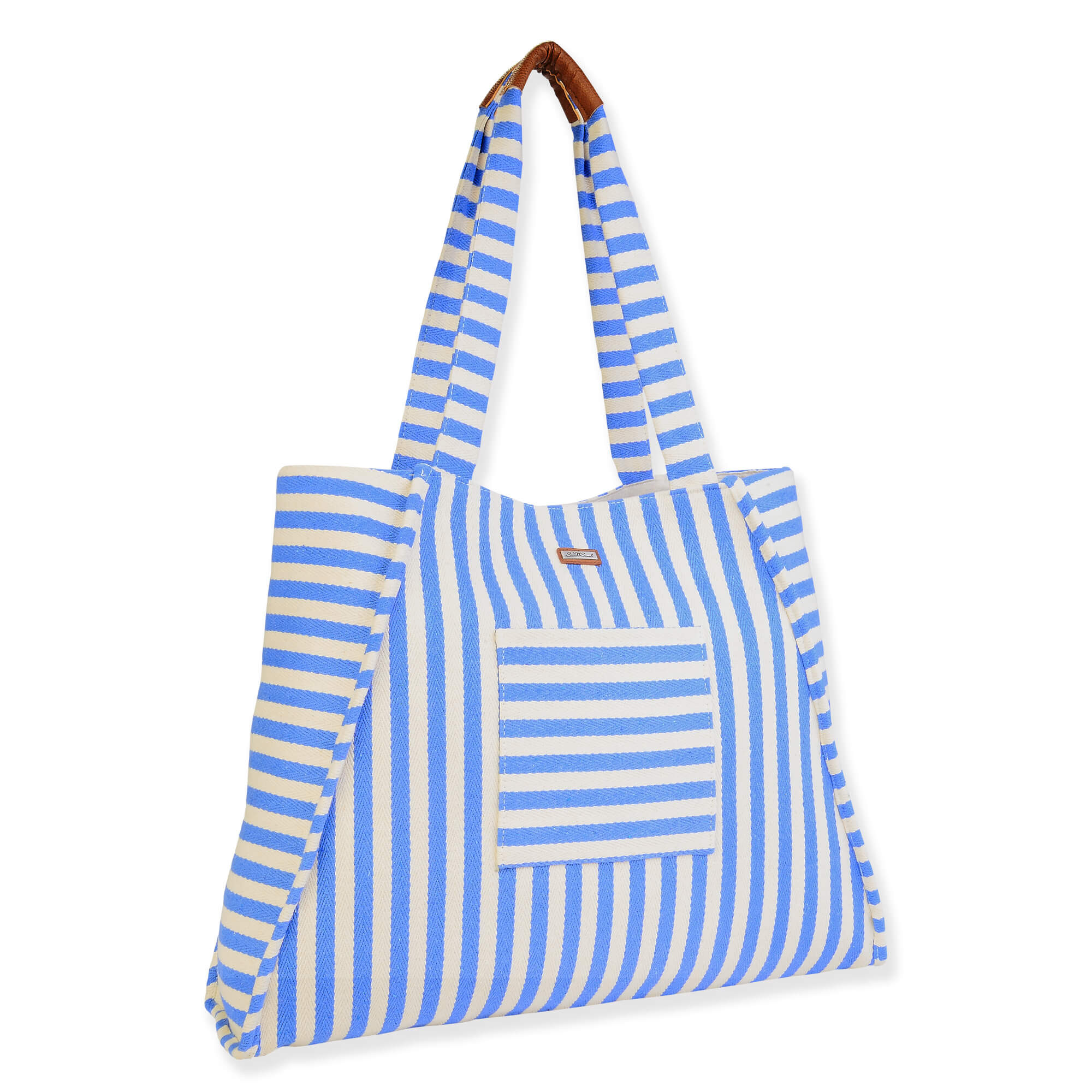 Blue, Poly-Cotton Shoulder Tote | CE6659 B | Side View