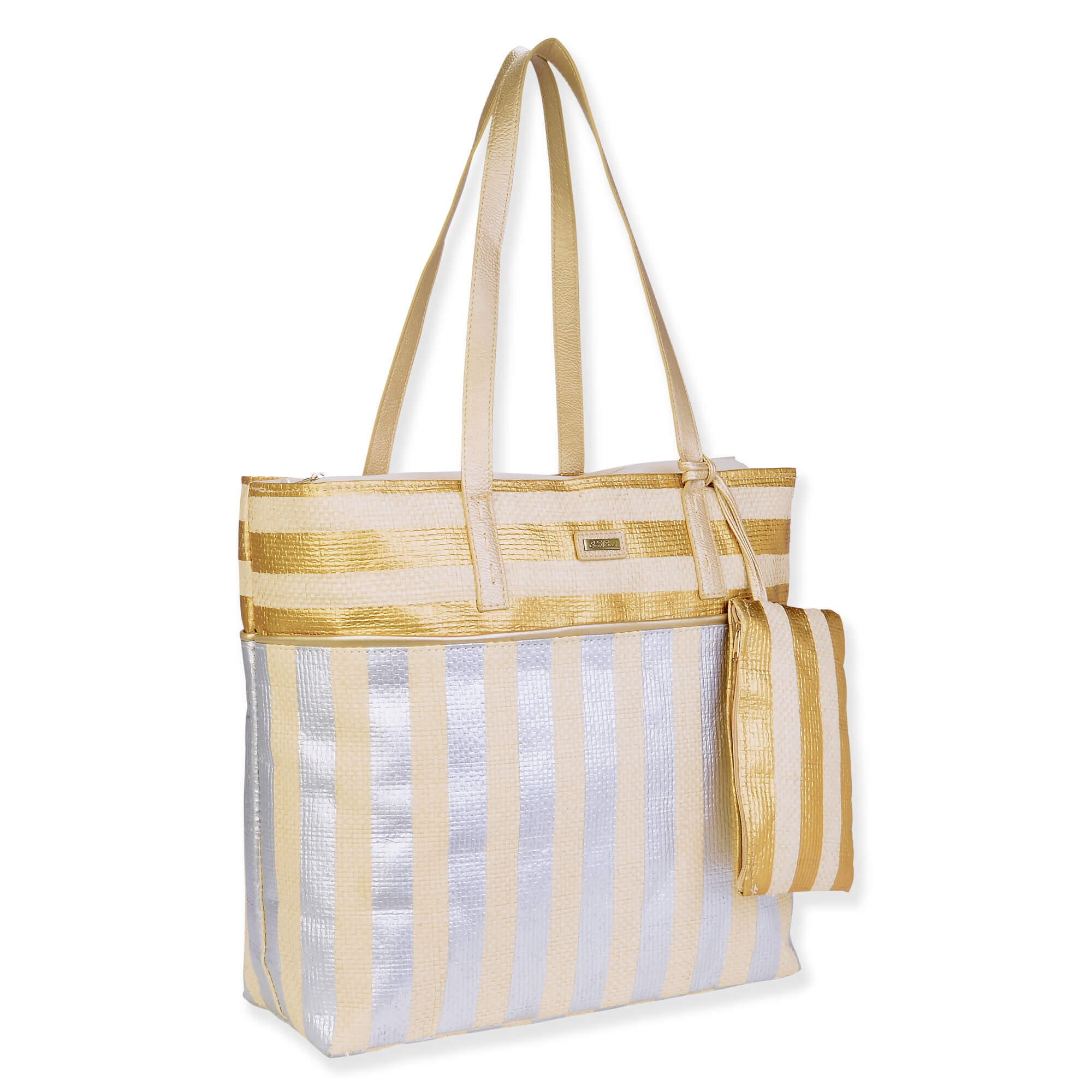 Gold, Paper Straw Shoulder Tote | CE6665 B | Side View