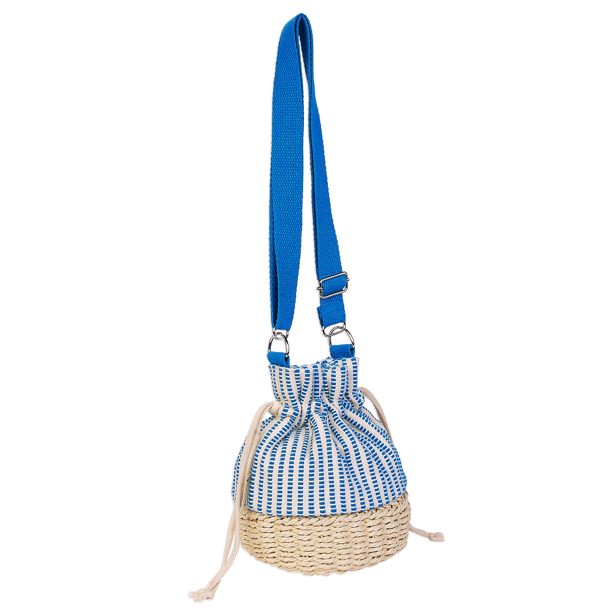 Turquoise, Canvas/Paper Straw Barel Crossbody | CE6625 B | Side View