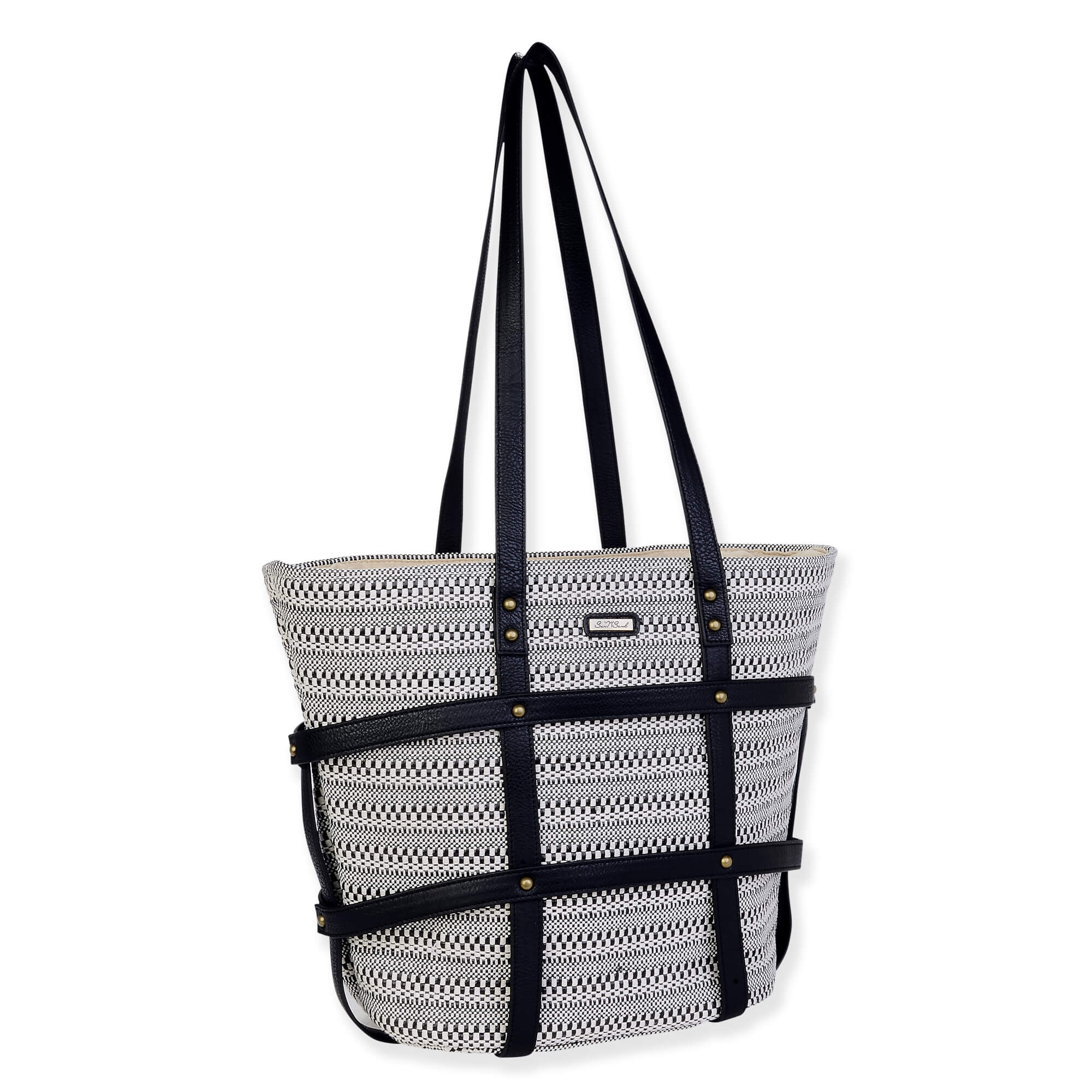 Black, Poly Straw Shoulder Tote | CE6634 B | Side View