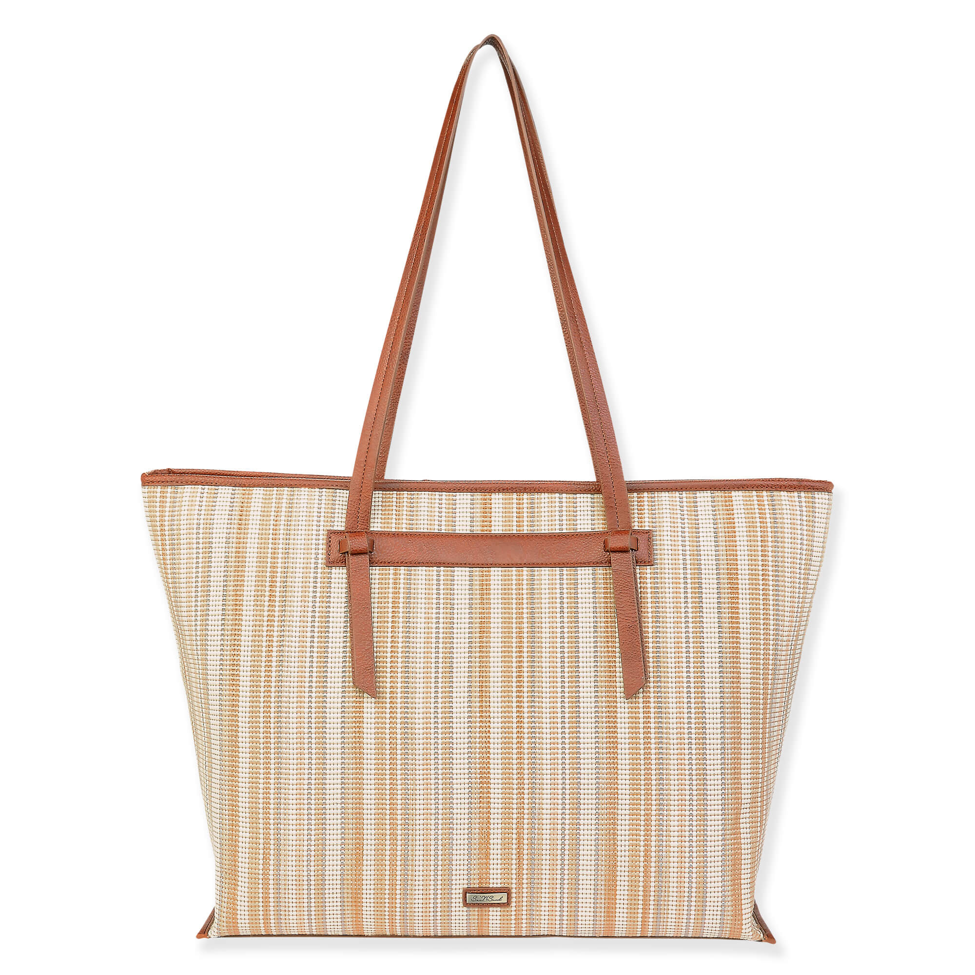 Tan, Poly Straw Shoulder Tote | CE6635 A
