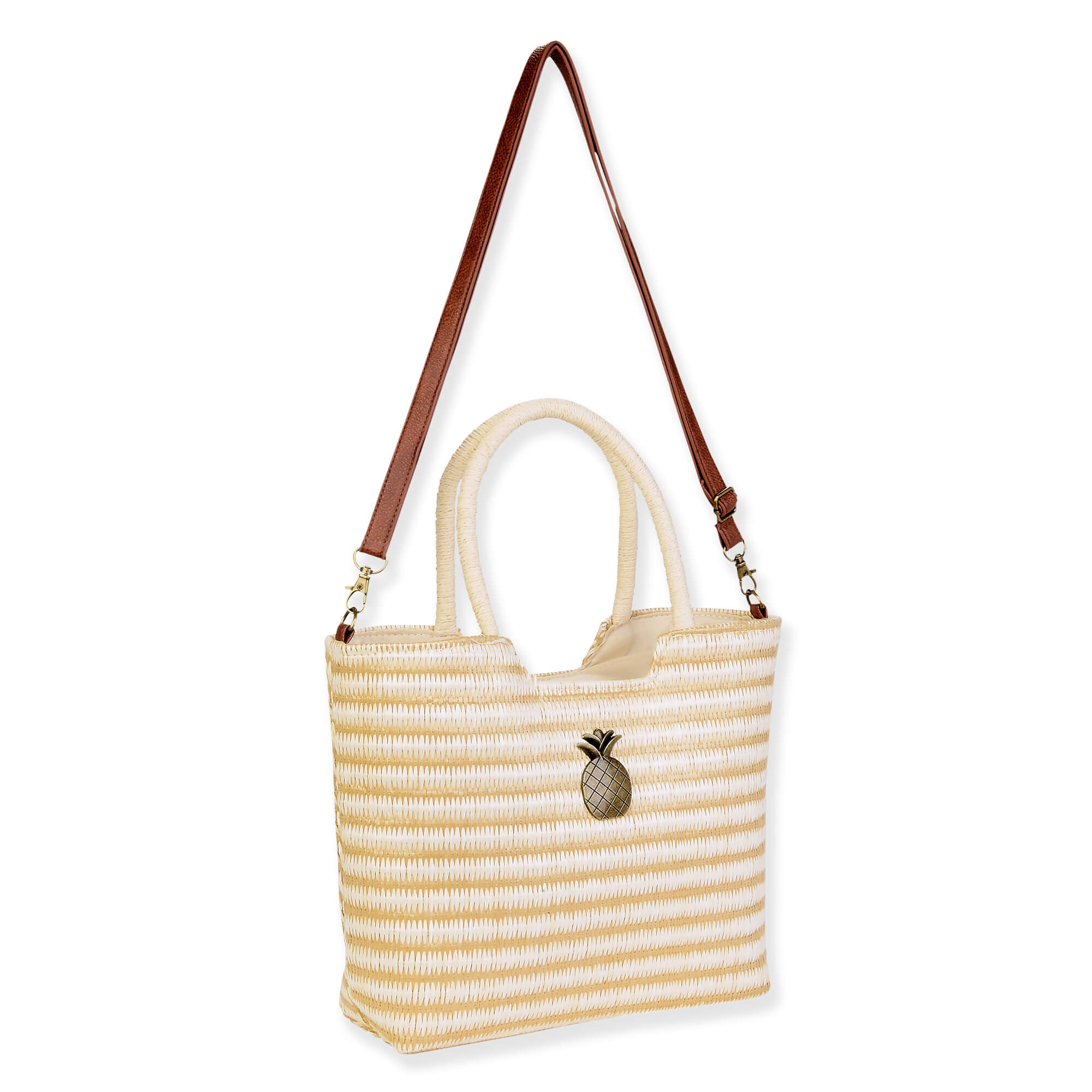 Natural, PP Straw Shoulder Tote | CE6733 A | Side View