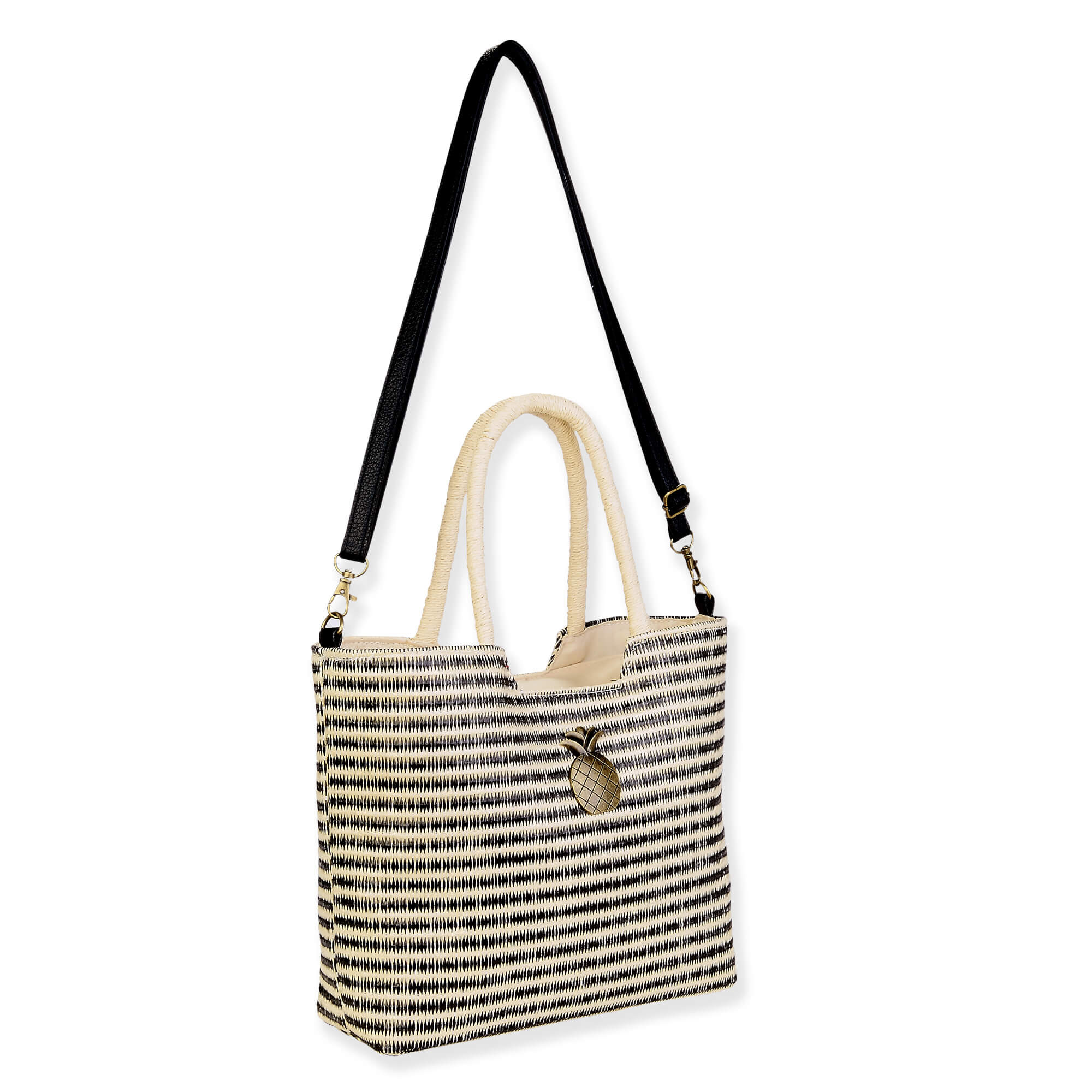 Black, PP Straw Shoulder Tote | CE6733 B | Side View