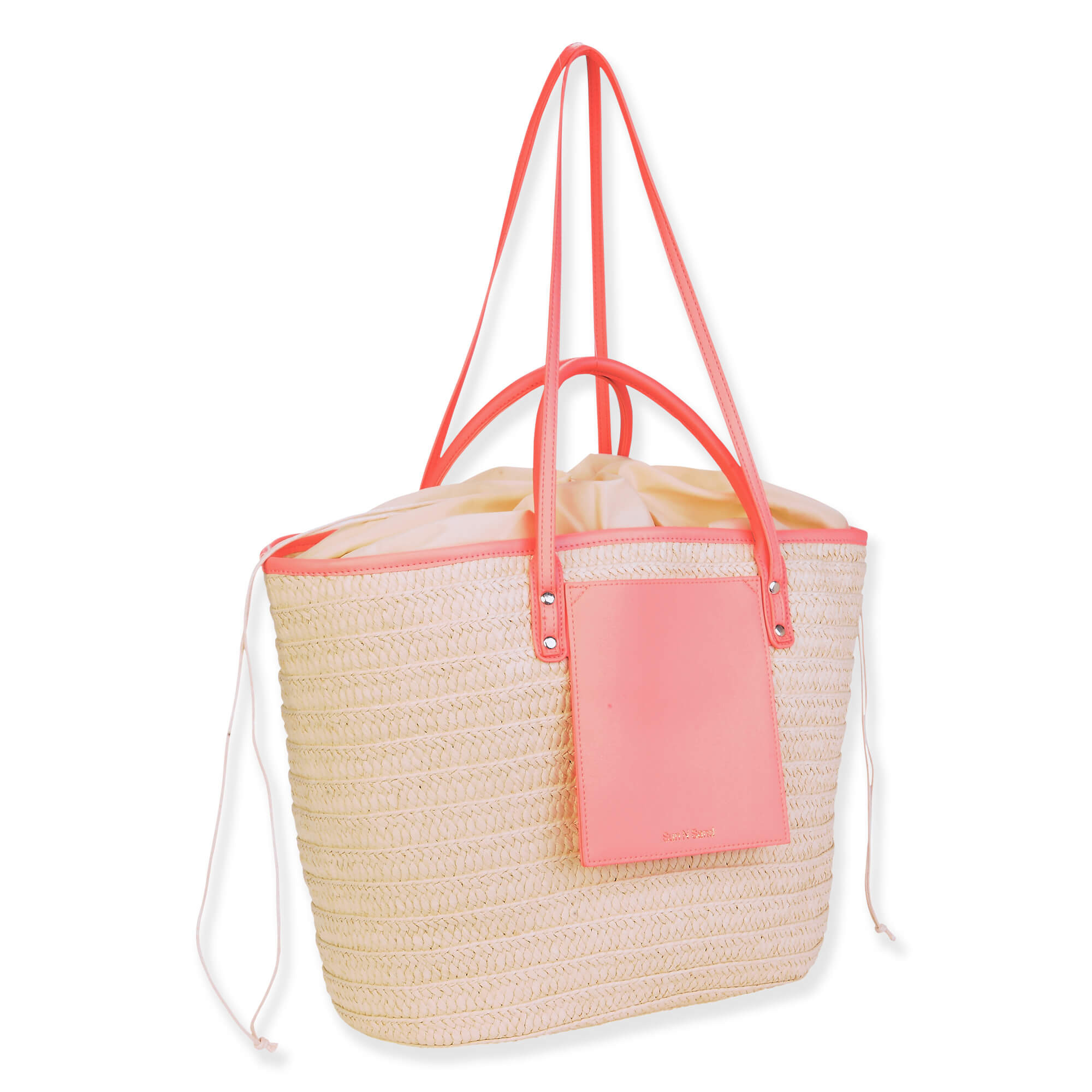 Pink, Paper Straw Shoulder Tote | CE6636 A | Side View