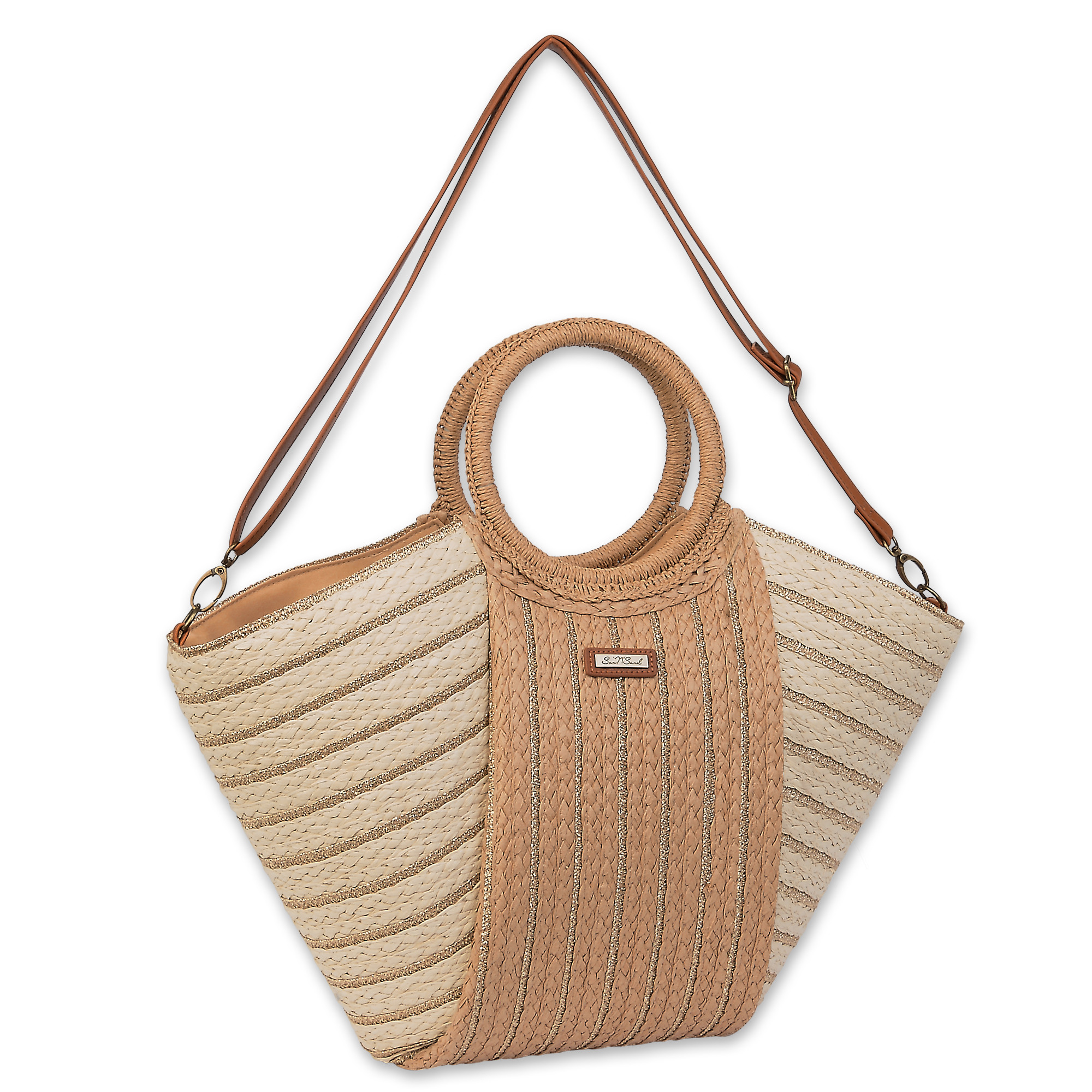 Natural, Paper Straw Shoulder Tote | CE6639 A | Side View