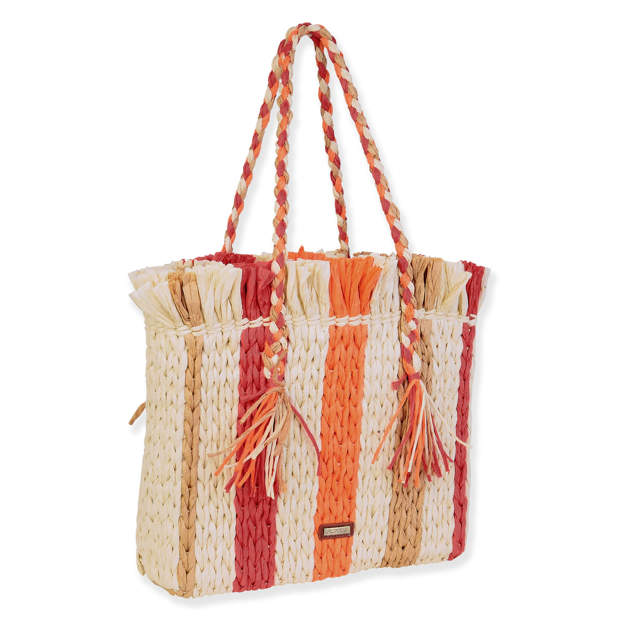 Orange Multi, Paper Straw Shoulder Tote | CE6677 A | Side View