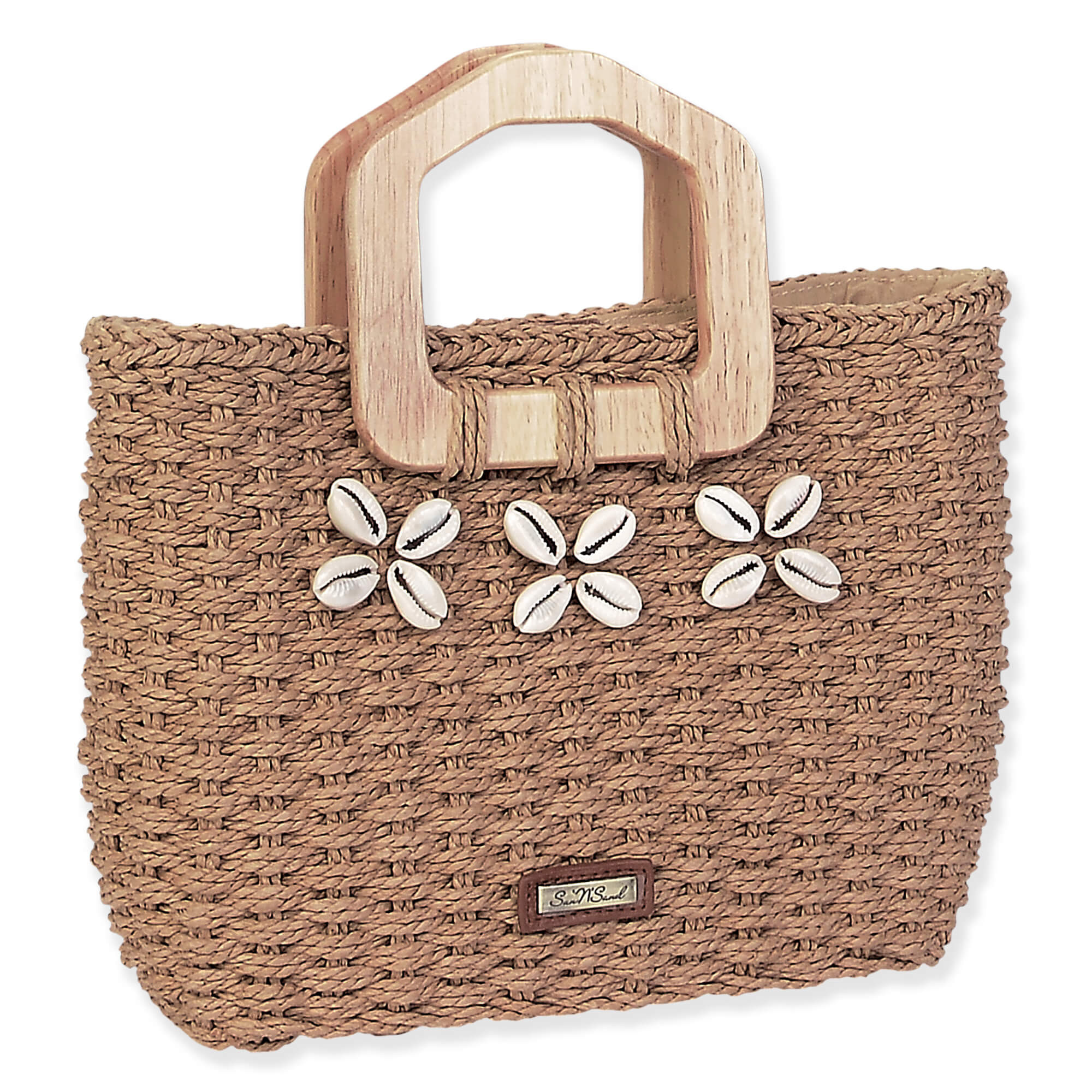 Tan, Paper Straw Medium Tote | CE6643 B | Side View