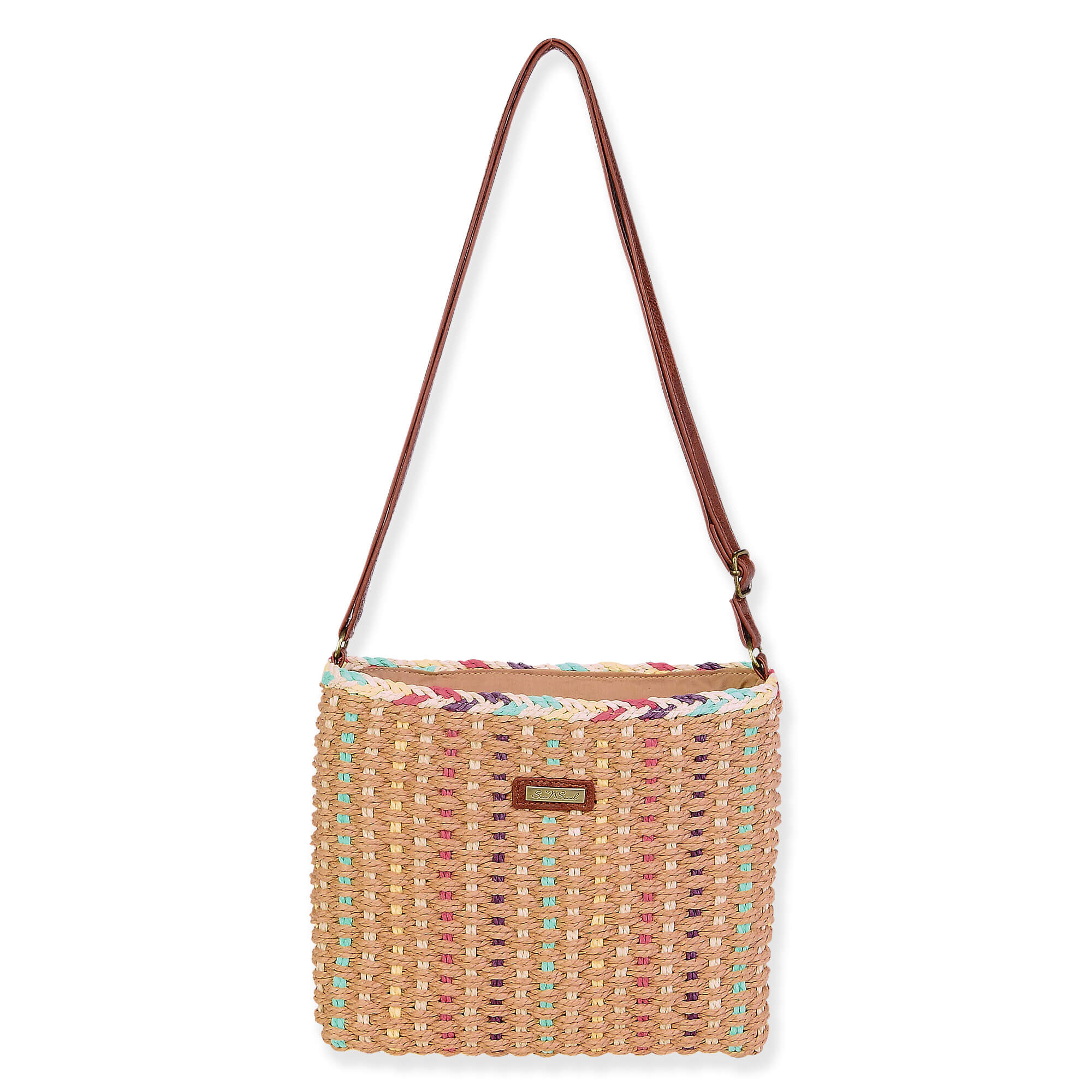 Tan, Paper Straw Crossbody | CE6713 B
