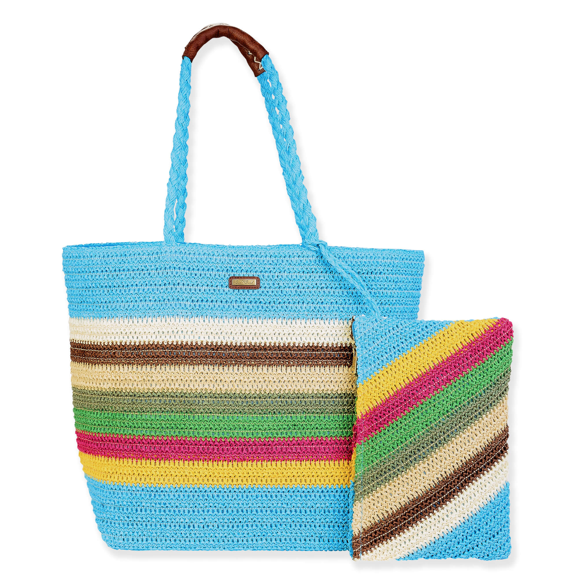 Blue Multi, Paper Crochet Shoulder Tote | CE6692 B