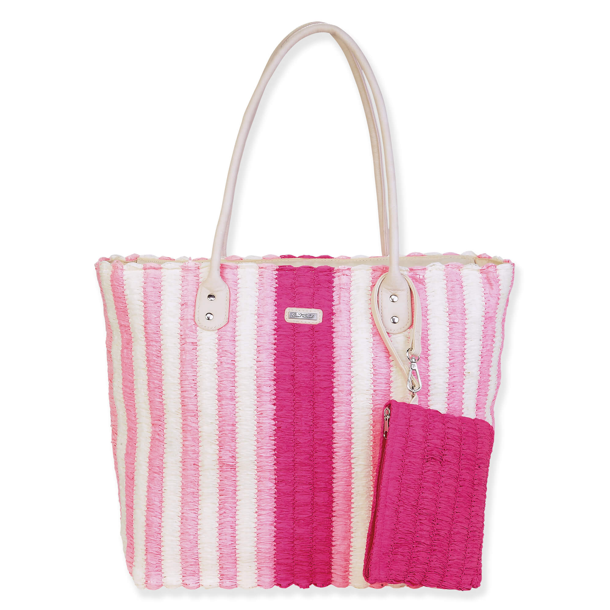 Pink, Paper Straw Shoulder Tote | CE6695 A