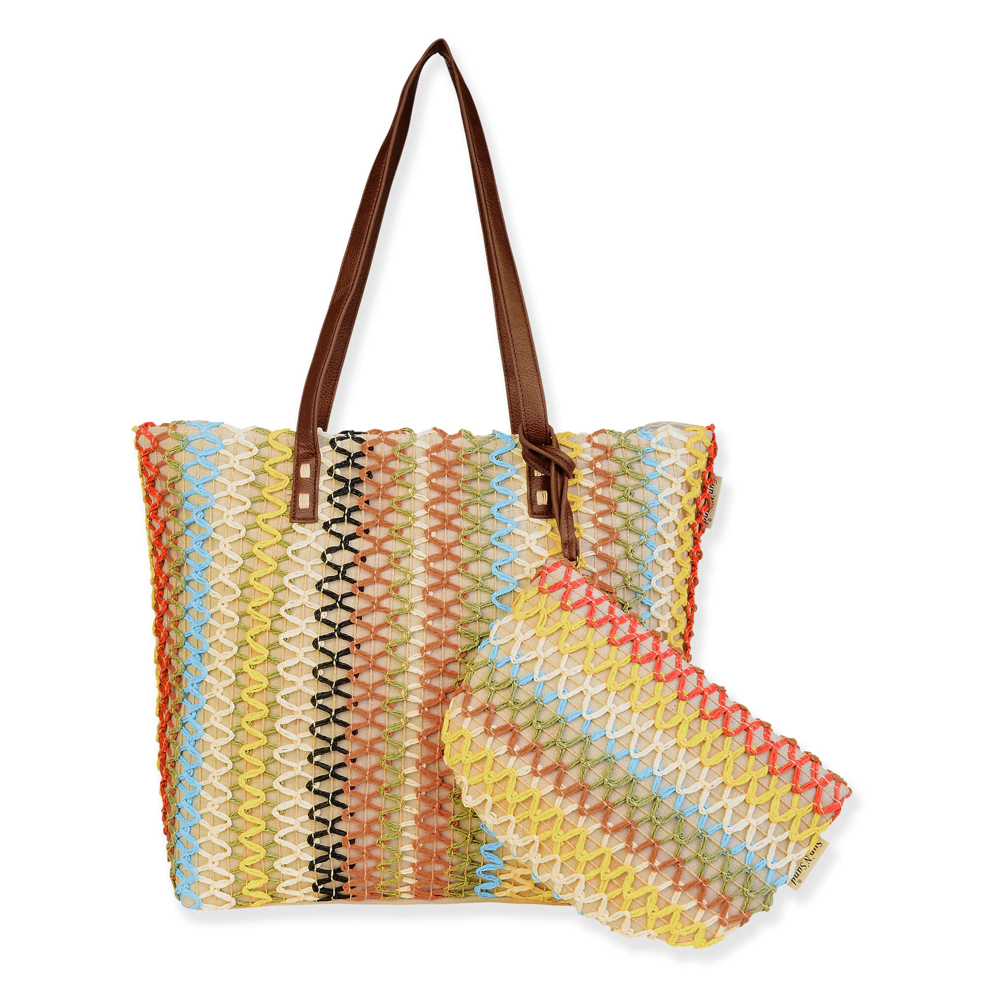 Natural Multi, Paper Crochet/Poly Cotton Shoulder Tote | CE6696 A