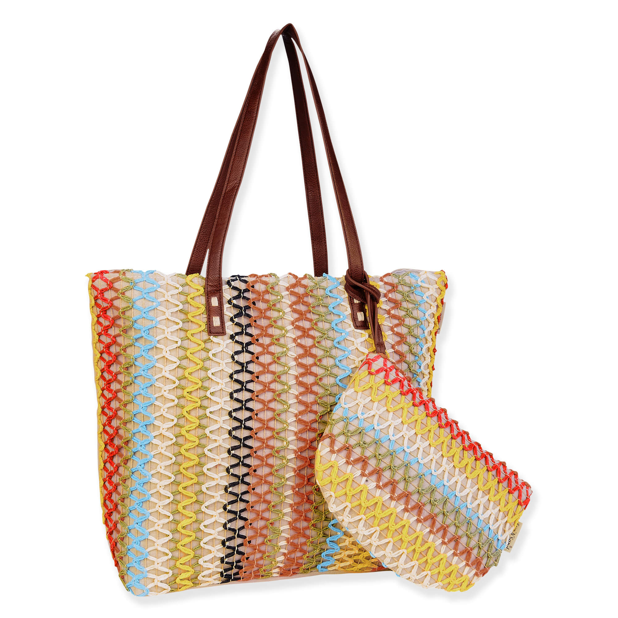 Natural Multi, Paper Crochet/Poly Cotton Shoulder Tote | CE6696 A | Side View