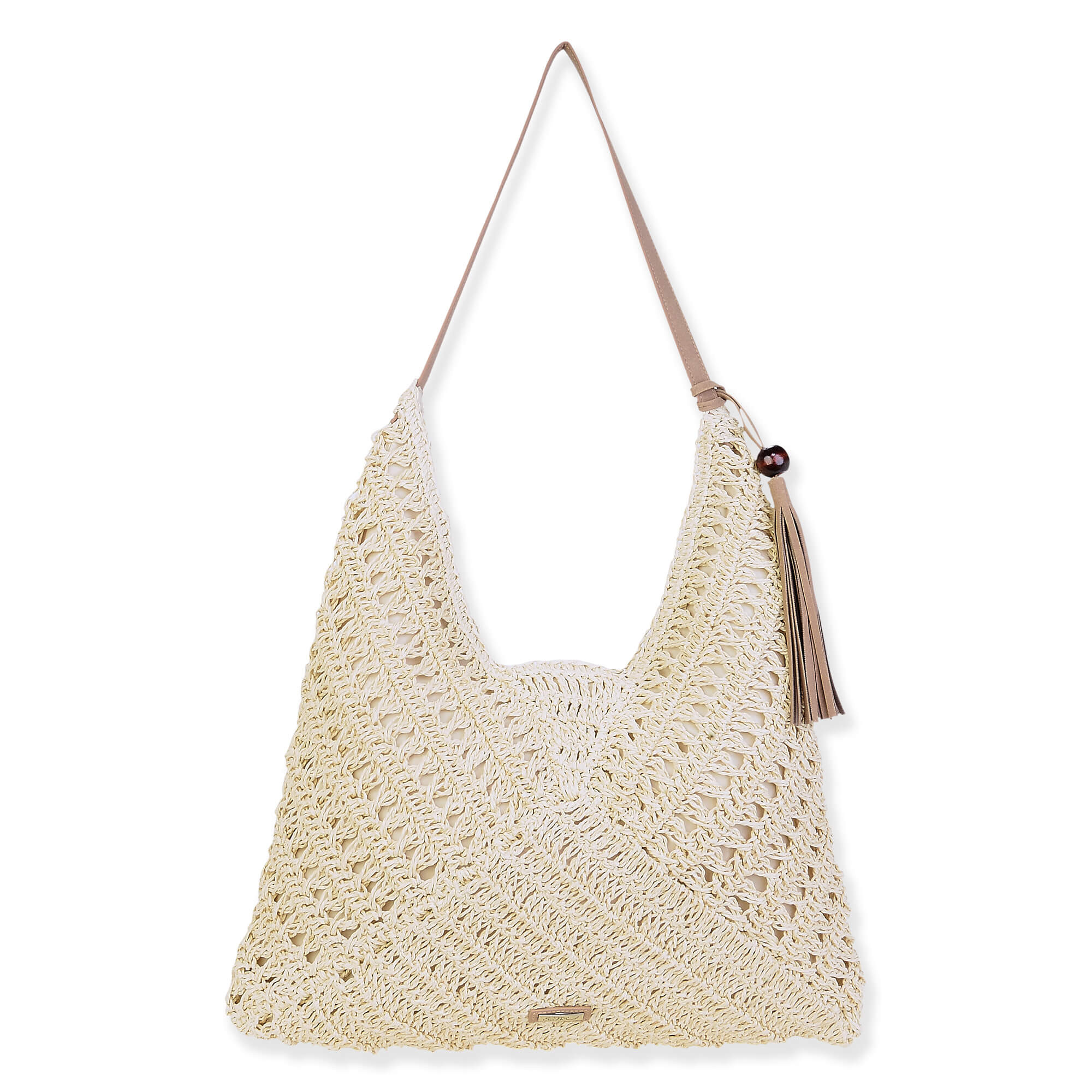 Natural, Paper Crochet Shoulder Tote | CE6707 A