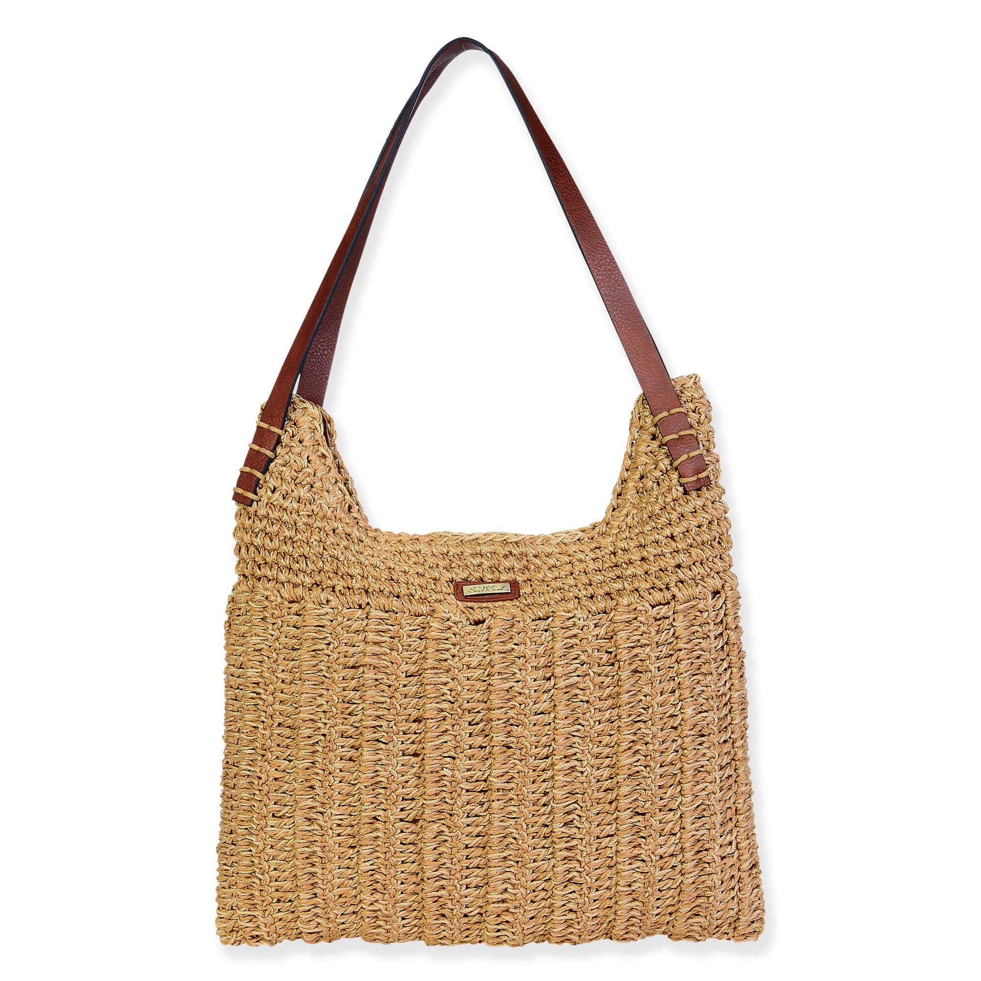 Tan, Paper Crochet Shoulder Tote | CE6708 B