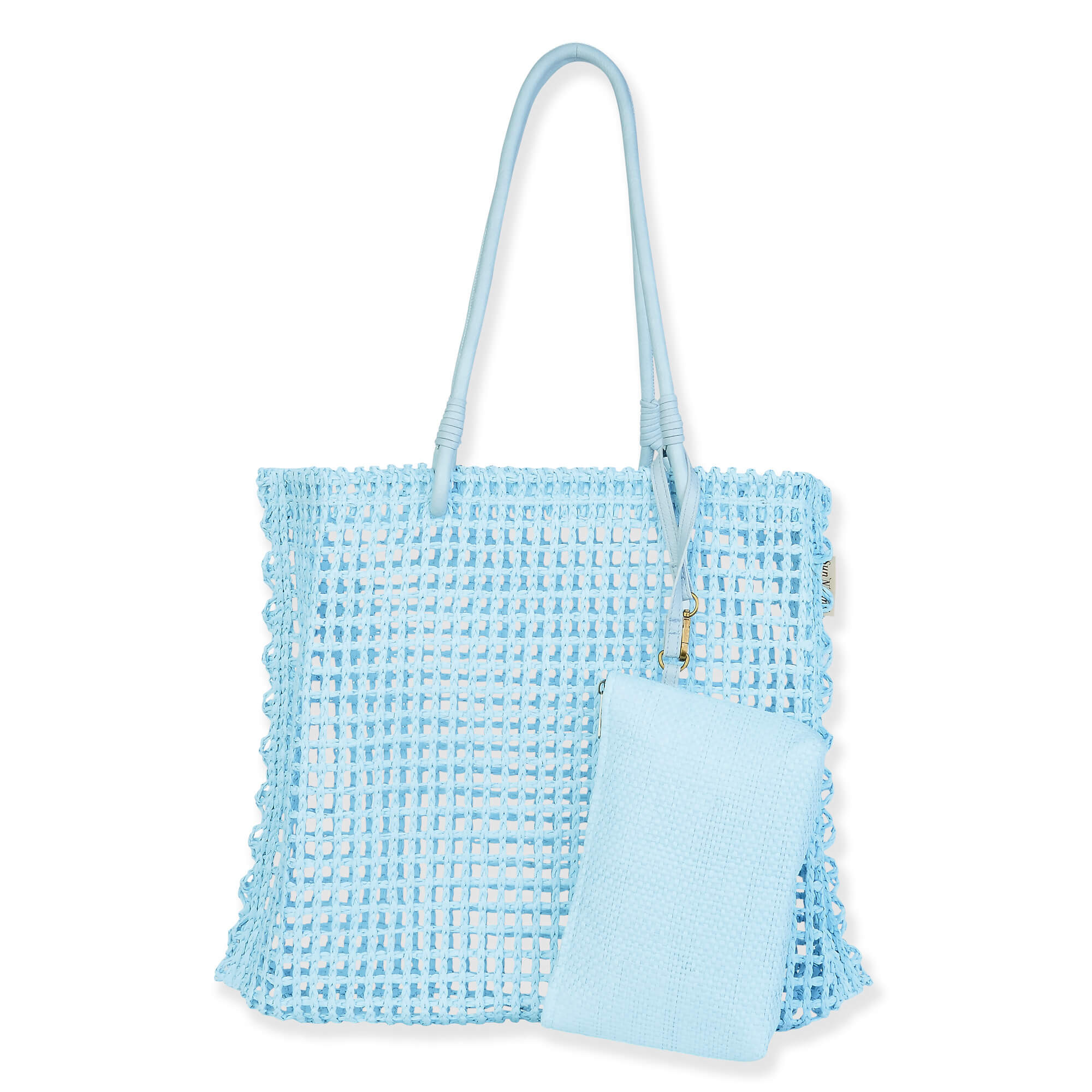 Blue, Paper Straw Shoulder Tote | CE6728 B