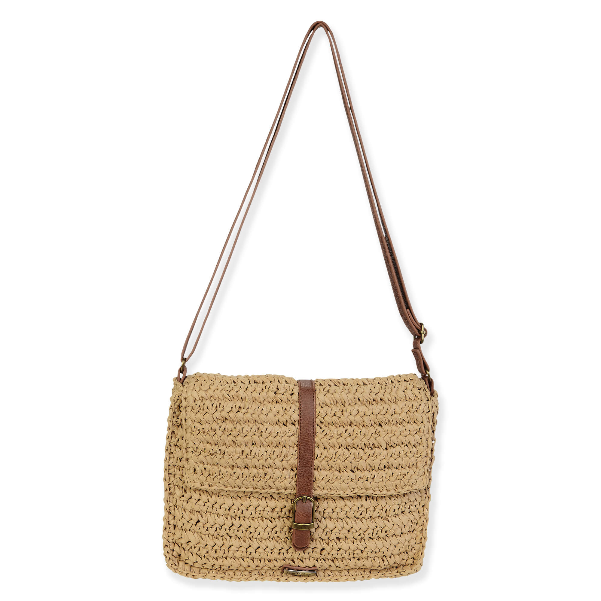 Tan, Paper Straw Crossbody | CE6652 B