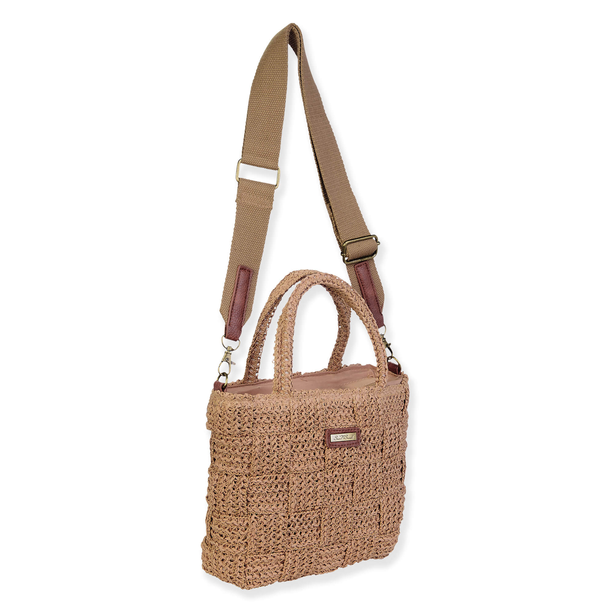 Tan, Paper Straw Crossbody | CE6709 B | Side View