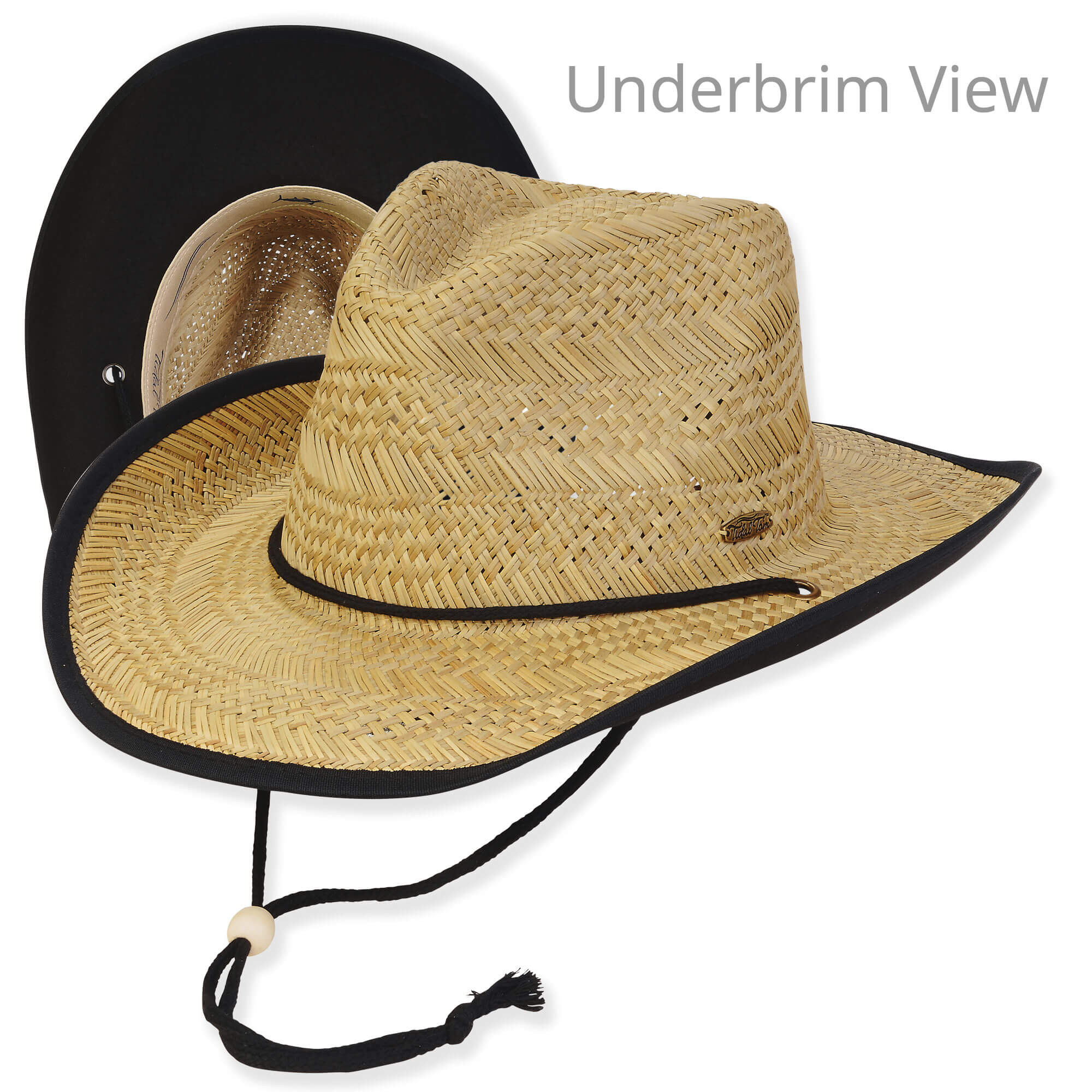 Men's Hats | Black, Rush Straw Western, Brim 3.75" | Tidal Tom | HTT1264 B | Underbrim View