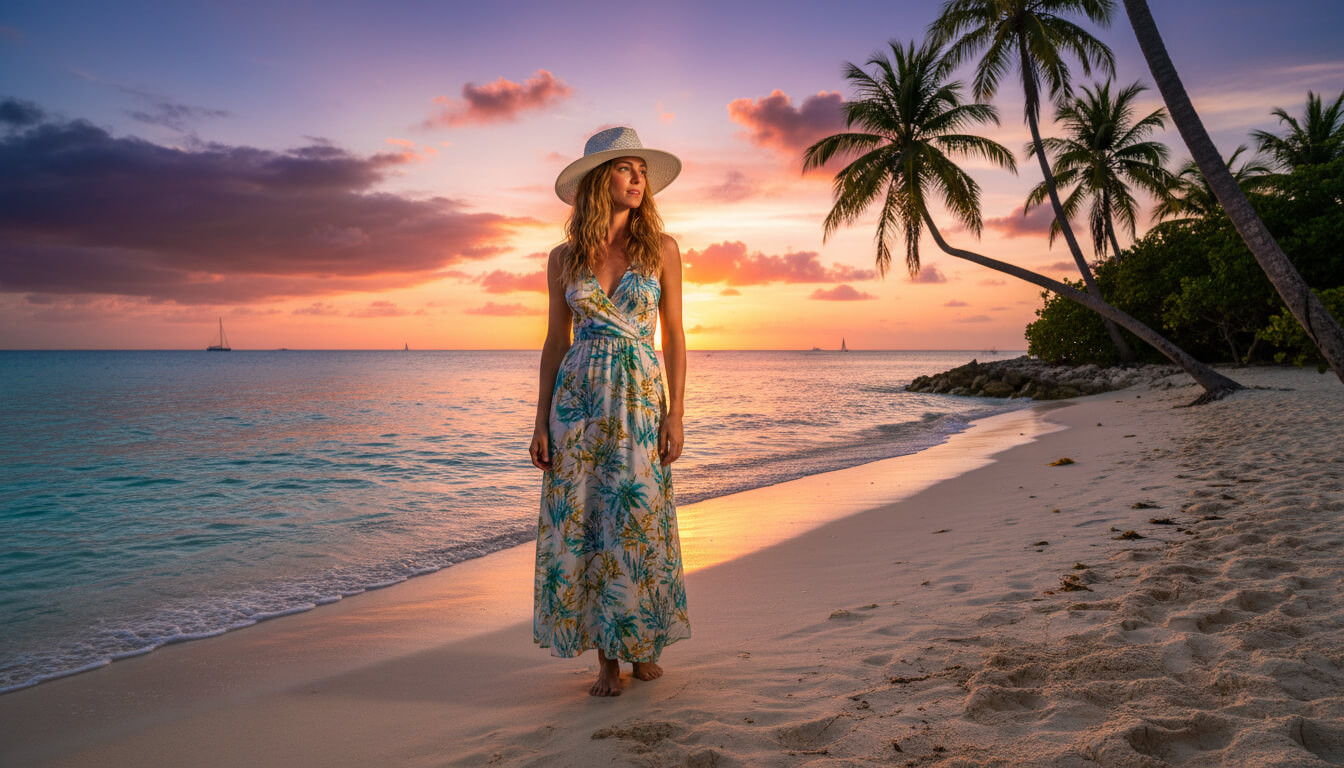 Lifestyle portrait of the Sun N Sand HH3493 Women’s Safari Hat in white woven straw, featuring a thin decorative hatband and a structured crown with a wide, protective brim for an adjustable fit and UPF 50+ sun protection.