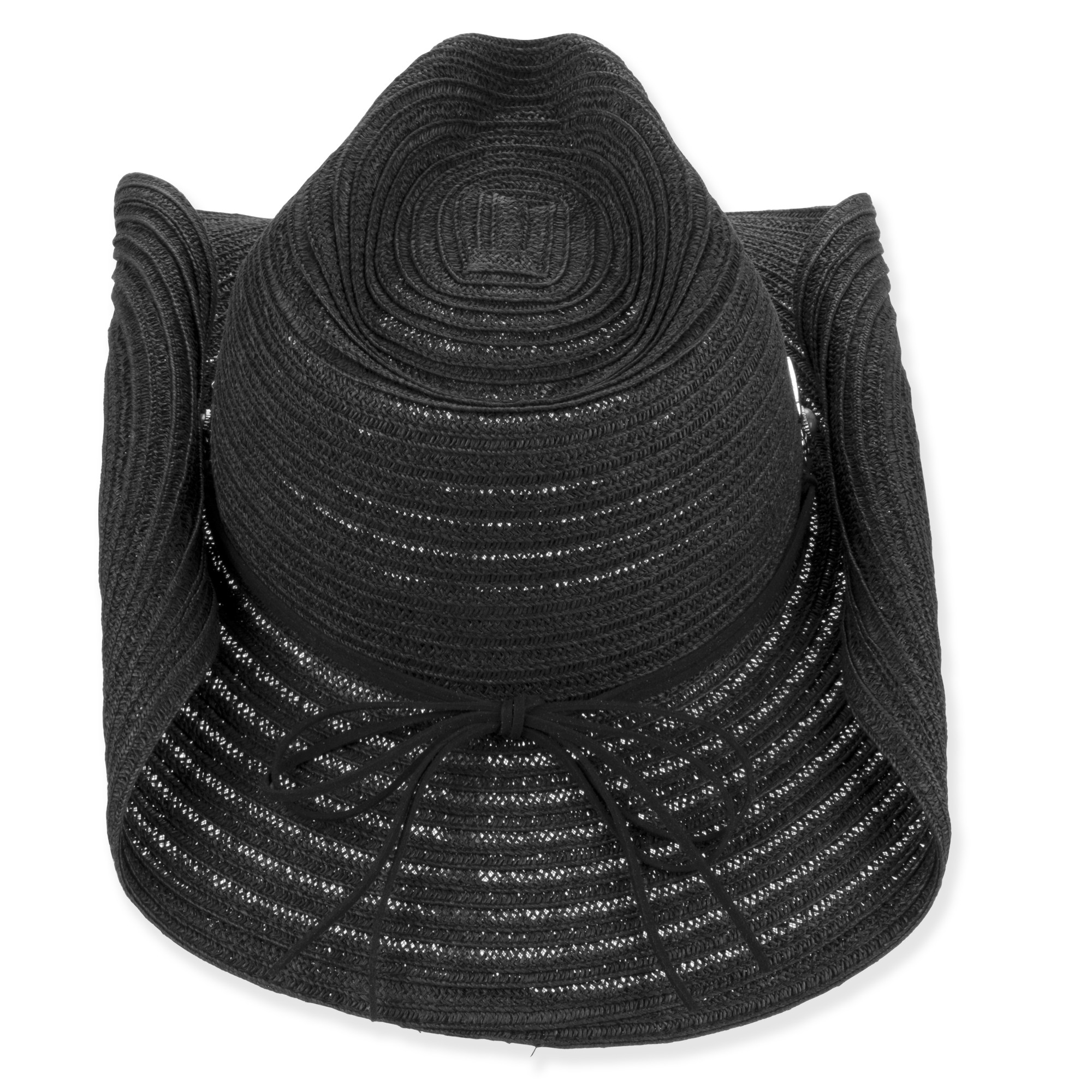 Three-quarter studio view of Sun N Sand HH3521 black western hat featuring a turquoise concho silver chain link band.