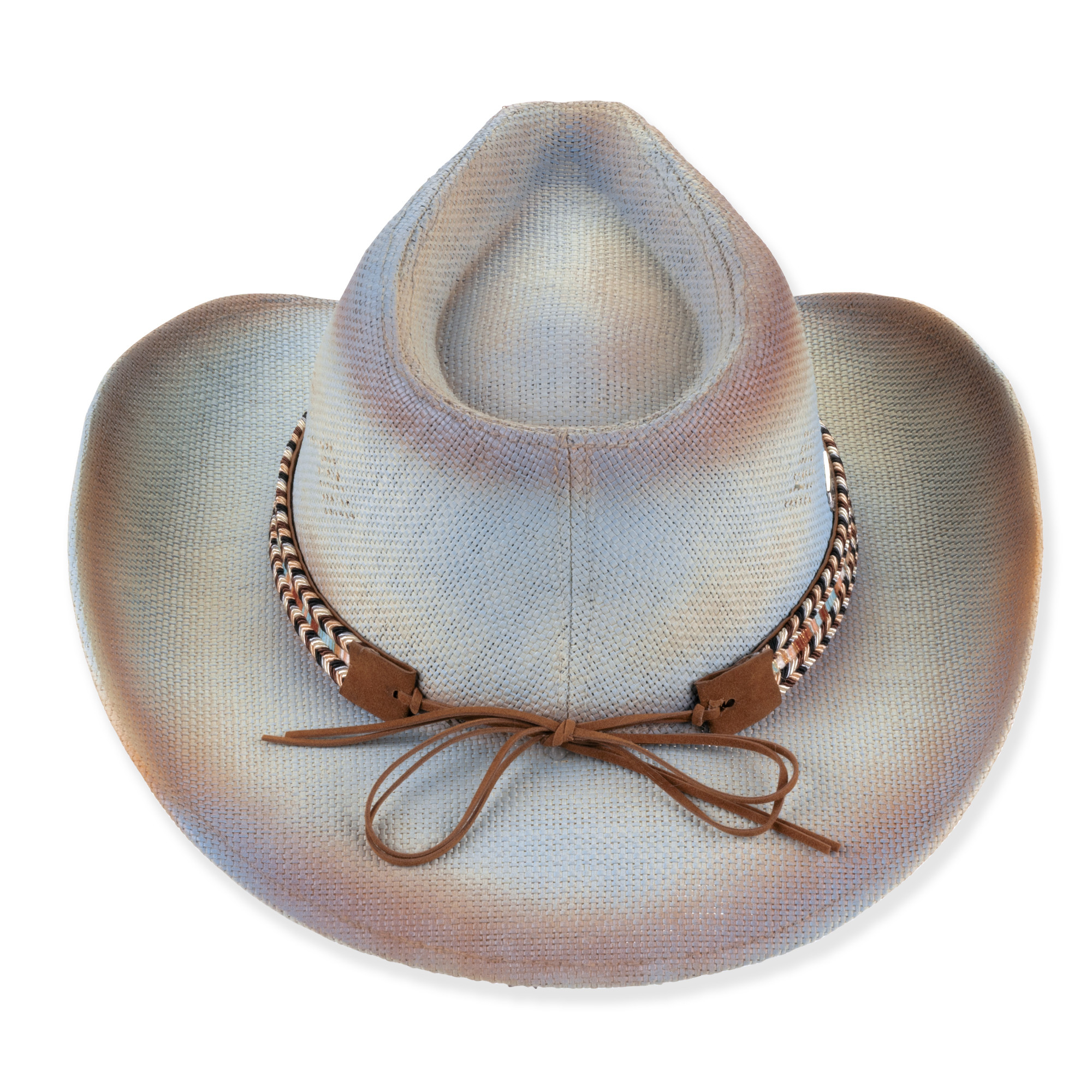 Three-quarter studio view of Sun N Sand HH3529 ivory western hat featuring black floral embroidery and silver-tone metallic brand logo.