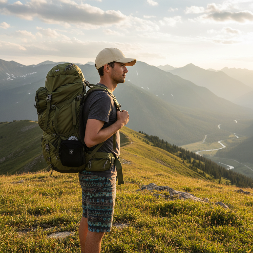 Lifestyle side-profile view of the Sun N Sand HTT1317 men's performance baseball cap in Stone, featuring a classic six-panel construction and a curved moisture-wicking brim for sleek sun protection and lightweight comfort during high-altitude mountain trekking.