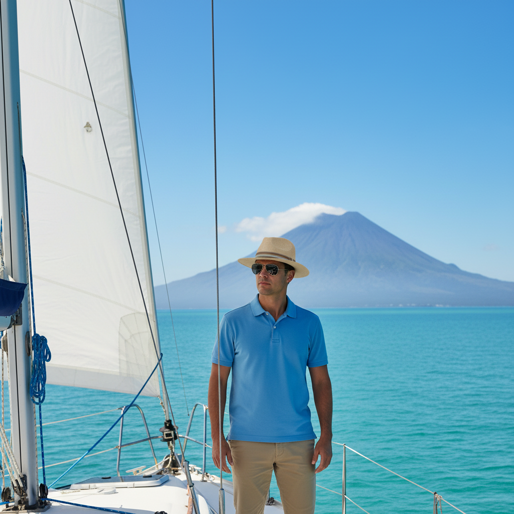Lifestyle front view of the Sun N Sand HTT1293 men's straw fedora in Natural, featuring a brown and white patterned fabric band and a structured pinched crown for sophisticated resort style and breathable sun protection while outdoors.