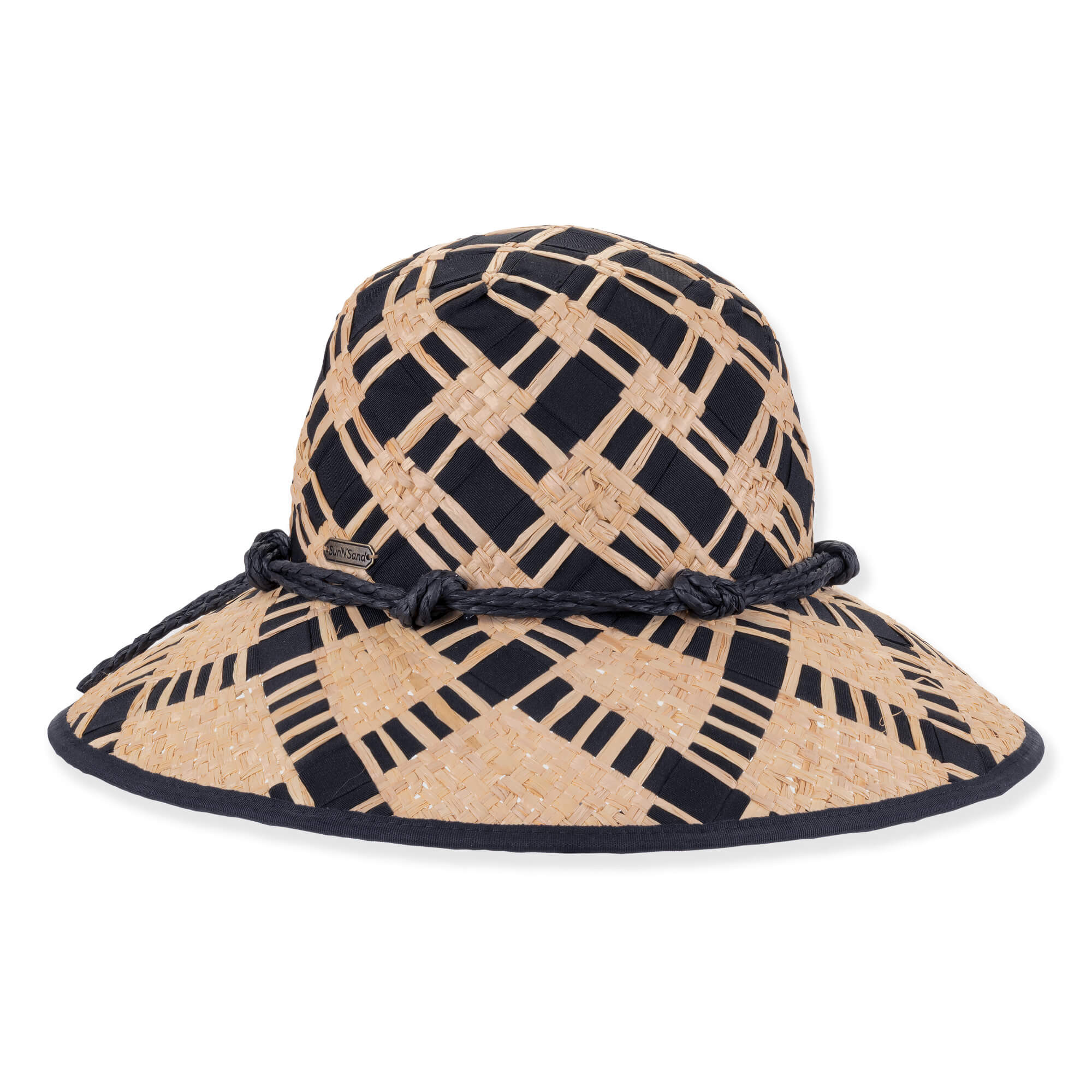 Three-quarter profile view of a toasted-brown woven straw western hat featuring a pinched crown, star-studded faux-leather band, and curved brim.