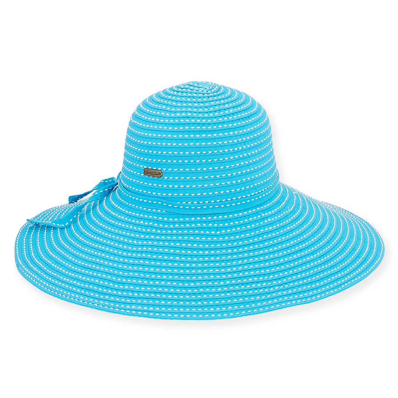 TURQ, TUSCANY RIBBON HAT W/ WHT STITCHING & SELF TRIM