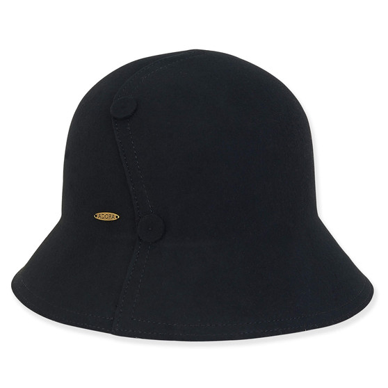 Black Wool Felt Cloche Hat