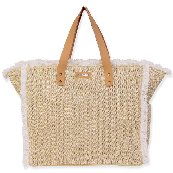 Natural, Poly Straw Shoulder Tote | CE6626 A