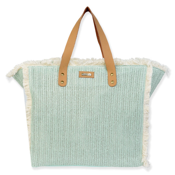 Mint, Poly Straw Shoulder Tote | CE6626 B
