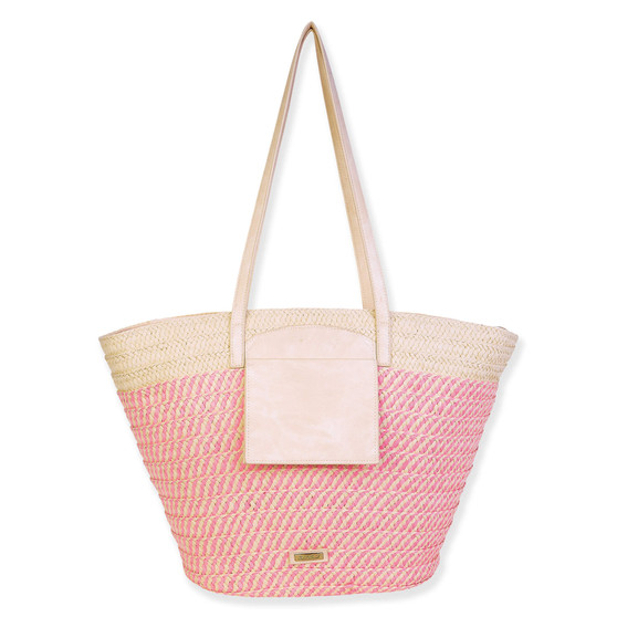 Pink, Paper Straw Shoulder Tote | CE6674 B