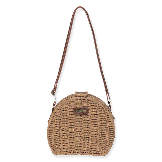 Tan, Paper Straw Crossbody | CE6647 B