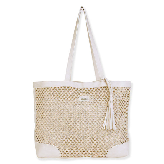 Natural, Paper Crochet Shoulder Tote | CE6701 A