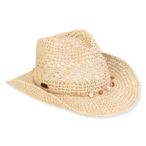 Women's Beige, Paper Straw Western, Brim 3" | Sun N Sand | HH3298