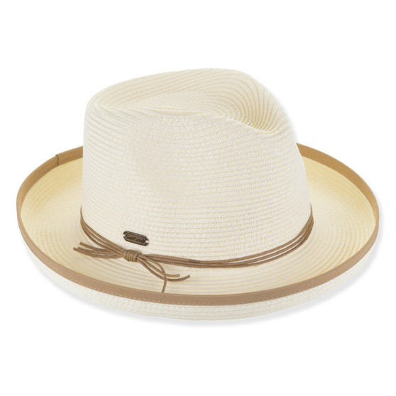 Ivory fedora hat featuring Adjustable, UPF 50+.