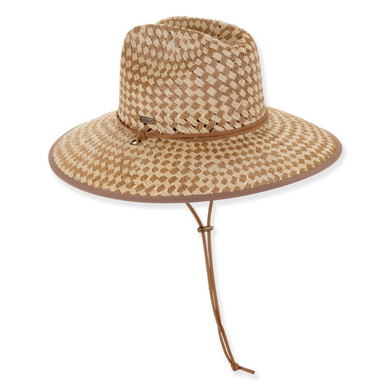 Tan lifeguard hat featuring Chin Cord, Adjustable, UPF 50+.