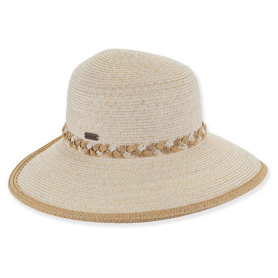 Ivory backless hat featuring Packable, Adjustable, UPF 50+.
