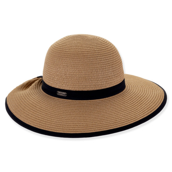 Tan backless hat featuring Adjustable, UPF 50+.