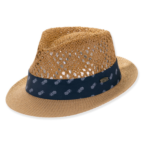 Tan men's fedora hat with UPF 50+ sun protection